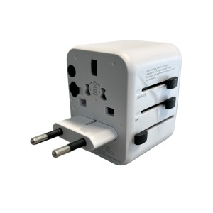 ADATTATORE UNIVERSALE DA VIAGGIO CON 2 USB / C PRESA ELETTRICA BIANCO