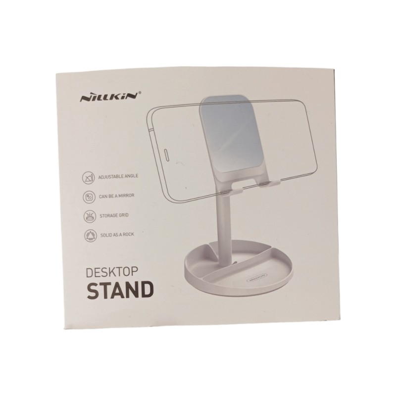 SUPPORTO CELLULARE DA SCRICAVIA BIANCO REGOLABILE DA TAVOLO CON PORTA OGGETTI