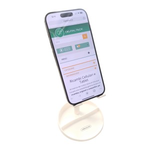 SUPPORTO CELLULARE DA SCRICAVIA BIANCO REGOLABILE DA TAVOLO CON PORTA OGGETTI