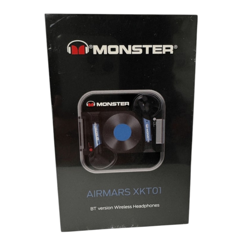 MONSTER AURICOLARE BLUETOOTH 5.2 CUFFIA WIRELESS STEREO XKT01 NERO CON MICROFONO