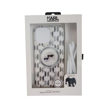 KARL LAGERFELD COVER CUSTODIA TRASPARENTE PER IPHONE 14 PRO MAX CON CORDINO BIANCO