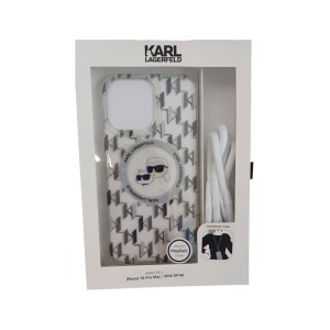 KARL LAGERFELD COVER CUSTODIA TRASPARENTE PER IPHONE 14 PRO MAX CON CORDINO BIANCO