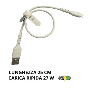 CAVETTO CAVO DATI USB-C A USB-A PER RICARICA E SINCRONIZZAZIONE 27W AD ALTA VELOCITA' DA 25 cm