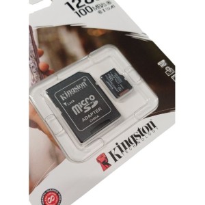 MICRO SD KINGSTON CLASSE 10 XC 128GB CANVAS SELECT PLUS U3 A1 100 MB/S CON ADATTATORE NERO