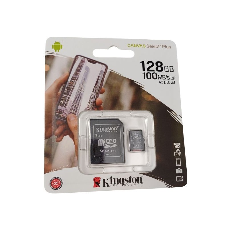 MICRO SD KINGSTON CLASSE 10 XC 128GB CANVAS SELECT PLUS U3 A1 100 MB/S CON ADATTATORE NERO