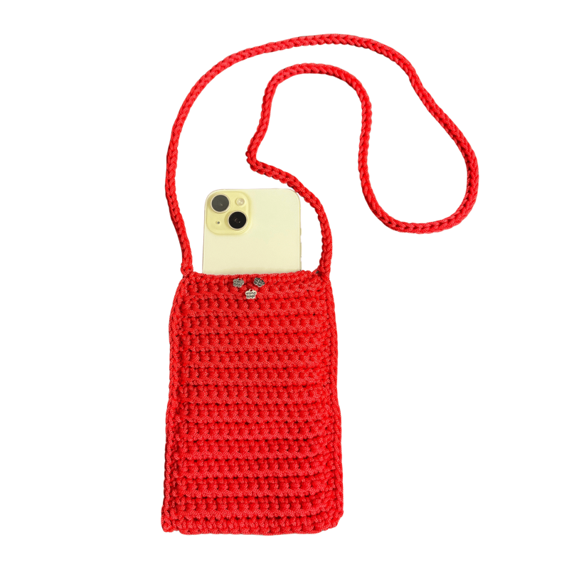 PORTA CELLULARE UNIVERSALE REALIZZATO A MANO IN CORDINO ROSSO