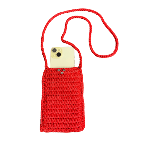 PORTA CELLULARE UNIVERSALE REALIZZATO A MANO IN CORDINO ROSSO