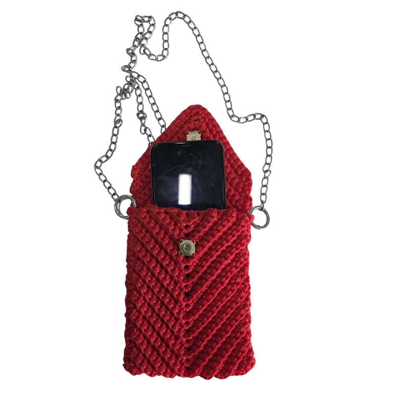 PORTA CELLULARE UNIVERSALE REALIZZATO A MANO IN CORDINO ROSSO